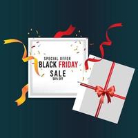 Black Friday sale banner with gift box vector