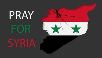 Pray for Syria. Map of Syria in color of national flag with cracks vector