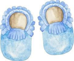 Watercolor blue shoes for baby boy top view vector