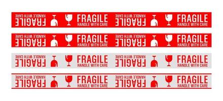 Fragile sign sticker. Handle with care sticker tape for shipping or logistics delivery. Fragile label vector illustration