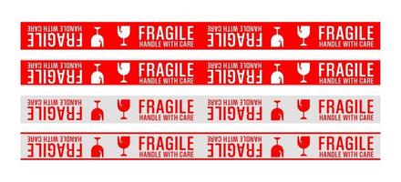 Fragile sign sticker. Handle with care sticker tape for shipping or logistics delivery. Fragile label vector illustration