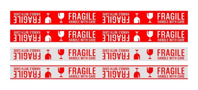 Fragile sign sticker. Handle with care sticker tape for shipping or logistics delivery. Fragile label vector illustration