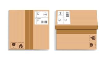 Realistic packaging cardboard box - Parcel packaging template mockup vector