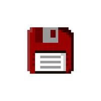 Pixel art of floppy disk or diskette. 8 bit diskette isolated on white vector