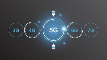 5G network technology background concept. 5G wireless Wi-fi connection internet, data, circle line, lights, technology Abstract, vector. 5G for web banner, web site, communication, transformation. vector