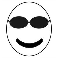 Vector, Image of cool face emoticon, in black and white, on a transparent background vector