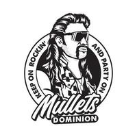 A man with mullet hair style and red neck shirt, good for club logo and t shirt design vector