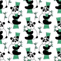 Pandas on eucalyptus trees seamless pattern vector
