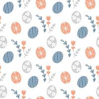 Easter eggs, herbs and flowers seamless pattern vector