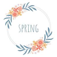 Spring Wreath with floral compositions and word spring vector