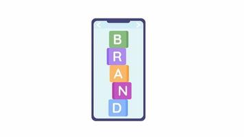 Animated building brand online. Raising small business awareness strategy. Flat device screen animation on white background with alpha channel transparency. Color cartoon style 4K video footage