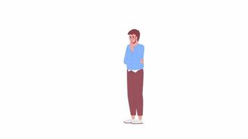 Animated thoughtful man rubbing chin. Guy stroking beard. Body language. Flat character animation on white background with alpha channel transparency. Color cartoon style 4K video footage