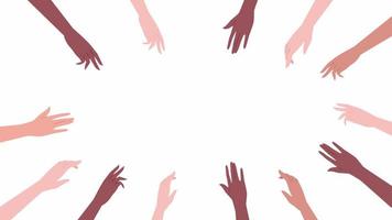 Animated stretching hands frame. Extend arms forward together. Charity. Flat color border 4K video footage with alpha channel. 2D background template animation with copy space for text, image