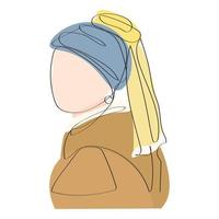 Girl with a pearl earring. Painting in the style of one-line minimalism vector