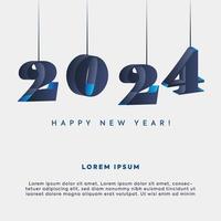 2024 new year. happy new year 2024 celebration banner. 2024 hangings in dark blue color. New Year Party invitation card. new year celebrations. vector