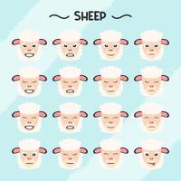 Collection of sheep facial expressions in flat design style vector