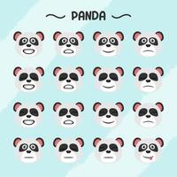 Collection of panda facial expressions in flat design style vector