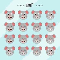 Collection of rat facial expressions in flat design style vector
