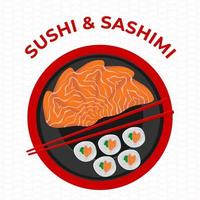 Illustration of sushi and sashimi on a plate vector
