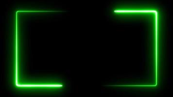 Neon glowing frame background. Lasers are green. repetitive motion animation, with neon lights shrinking and expanding. isolated on black. 4K graphic animation video