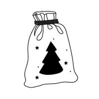 dibujado a mano ilustración de un regalo para celebrando nuevo año y Navidad en un regalo bolso Navidad árbol con estrellas vector