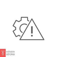 Failure, system error line icon. Simple outline style. Alert, gear, mechanical concept. Vector illustration isolated on white background. Editable stroke EPS 10.