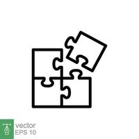 Puzzle jigsaw line icon. Simple outline style. Join teamwork, challenge, square, block, part, business logo concept design. Vector illustration isolated on white background. EPS 10.