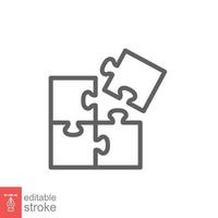 Puzzle jigsaw line icon. Simple outline style. Join teamwork, challenge, square, block, part, business logo concept design. Vector illustration isolated on white background. Editable stroke EPS 10.