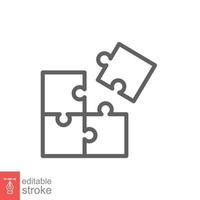 Puzzle jigsaw line icon. Simple outline style. Join teamwork, challenge, square, block, part, business logo concept design. Vector illustration isolated on white background. Editable stroke EPS 10.