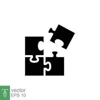 Puzzle jigsaw glyph icon. Simple solid style. Join teamwork, challenge, square, block, flat sign, business concept. Black silhouette symbol. Vector illustration isolated on white background. EPS 10.