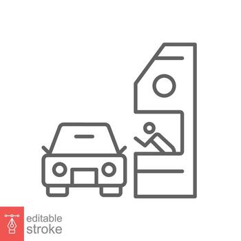 Drive through line icon. Simple outline style symbol for web, mobile, ui design. Thru, window, car, restaurant, shop concept. Vector illustration isolated on white background. Editable stroke EPS 10.