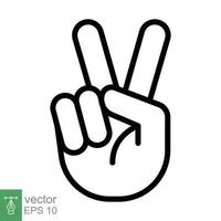 Hand gesture V sign for victory or peace line icon. Simple outline style for apps and websites. Vector illustration on white background. EPS 10.