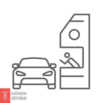 Drive through line icon. Simple outline style symbol for web, mobile, ui design. Thru, window, car, restaurant, shop concept. Vector illustration isolated on white background. Editable stroke EPS 10.