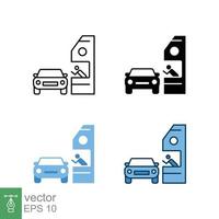 Drive through icon in different style. Two colored and black drive thru vector icons designed in filled outline, line, glyph and solid style. Vector illustration isolated on white background. EPS 10.