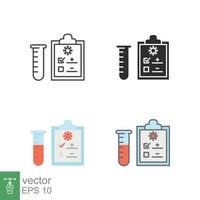 Covid test icons in different style. Positive corona virus result, negative, rapid, plasma, research, medical concept. Designed in filled outline, line, flat, glyph and solid style. EPS 10. vector