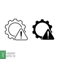 Failure, system error line and glyph icon. Simple outline and solid style. Alert, gear, mechanical concept. Vector illustration isolated on white background. EPS 10.