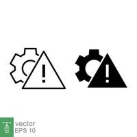 Failure, system error line and glyph icon. Simple outline and solid style. Alert, gear, mechanical concept. Vector illustration isolated on white background. EPS 10.