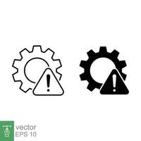 Failure, system error line and glyph icon. Simple outline and solid style. Alert, gear, mechanical concept. Vector illustration isolated on white background. EPS 10.