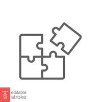 Puzzle jigsaw line icon. Simple outline style. Join teamwork, challenge, square, block, part, business logo concept design. Vector illustration isolated on white background. Editable stroke EPS 10.