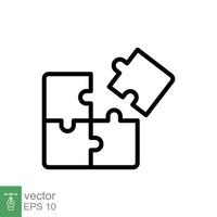 Puzzle jigsaw line icon. Simple outline style. Join teamwork, challenge, square, block, part, business logo concept design. Vector illustration isolated on white background. EPS 10.