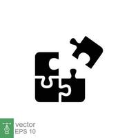 Puzzle jigsaw glyph icon. Simple solid style. Join teamwork, challenge, square, block, flat sign, business concept. Black silhouette symbol. Vector illustration isolated on white background. EPS 10.