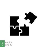 Puzzle jigsaw glyph icon. Simple solid style. Join teamwork, challenge, square, block, flat sign, business concept. Black silhouette symbol. Vector illustration isolated on white background. EPS 10.