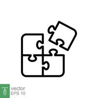 Puzzle jigsaw line icon. Simple outline style. Join teamwork, challenge, square, block, part, business logo concept design. Vector illustration isolated on white background. EPS 10.