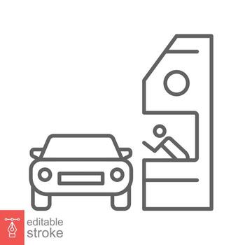 Drive through line icon. Simple outline style symbol for web, mobile, ui design. Thru, window, car, restaurant, shop concept. Vector illustration isolated on white background. Editable stroke EPS 10.