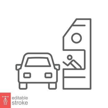 Drive through line icon. Simple outline style symbol for web, mobile, ui design. Thru, window, car, restaurant, shop concept. Vector illustration isolated on white background. Editable stroke EPS 10.