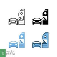 Drive through icon in different style. Two colored and black drive thru vector icons designed in filled outline, line, glyph and solid style. Vector illustration isolated on white background. EPS 10.