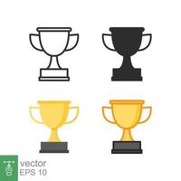 Trophy icon in different style. Line, solid, flat, filled outline symbol for design. Winner, award, cup, champ, contest, prize, won concept. Vector illustration isolated on white background. EPS 10.