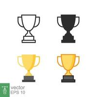 Trophy icon in different style. Line, solid, flat, filled outline symbol for design. Winner, award, cup, champ, contest, prize, won concept. Vector illustration isolated on white background. EPS 10.