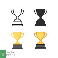 Trophy icon in different style. Line, solid, flat, filled outline symbol for design. Winner, award, cup, champ, contest, prize, won concept. Vector illustration isolated on white background. EPS 10.