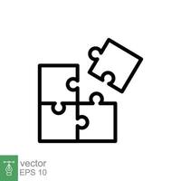 Puzzle jigsaw line icon. Simple outline style. Join teamwork, challenge, square, block, part, business logo concept design. Vector illustration isolated on white background. EPS 10.